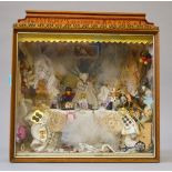 'Astbury's Penny Bazaar' scene in a glass fronted wooden case, includes miniature toys, dolls,
