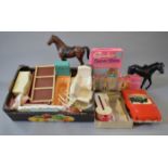 A quantity of unboxed Sindy accessories, including bath, wardrobe a 'Sindy' car with some damage,