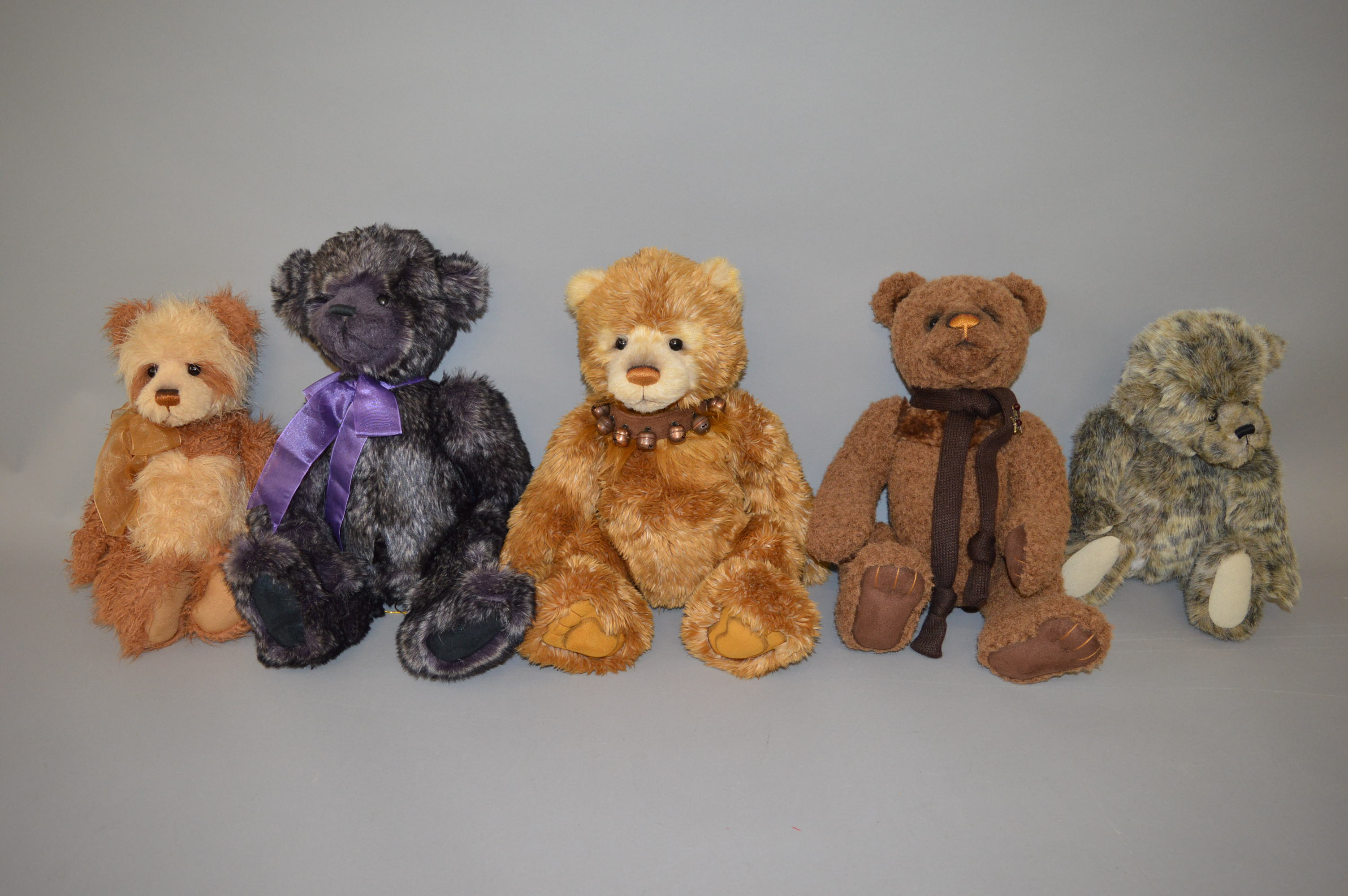 Five Charlie Bears teddy bears: Albert; Victoria; Polly; Lionheart; Aloysius. VG.