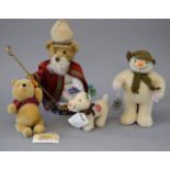 Four Steiff character teddy bears: Winnie the Pooh; The Snowman; The Snowdog;
