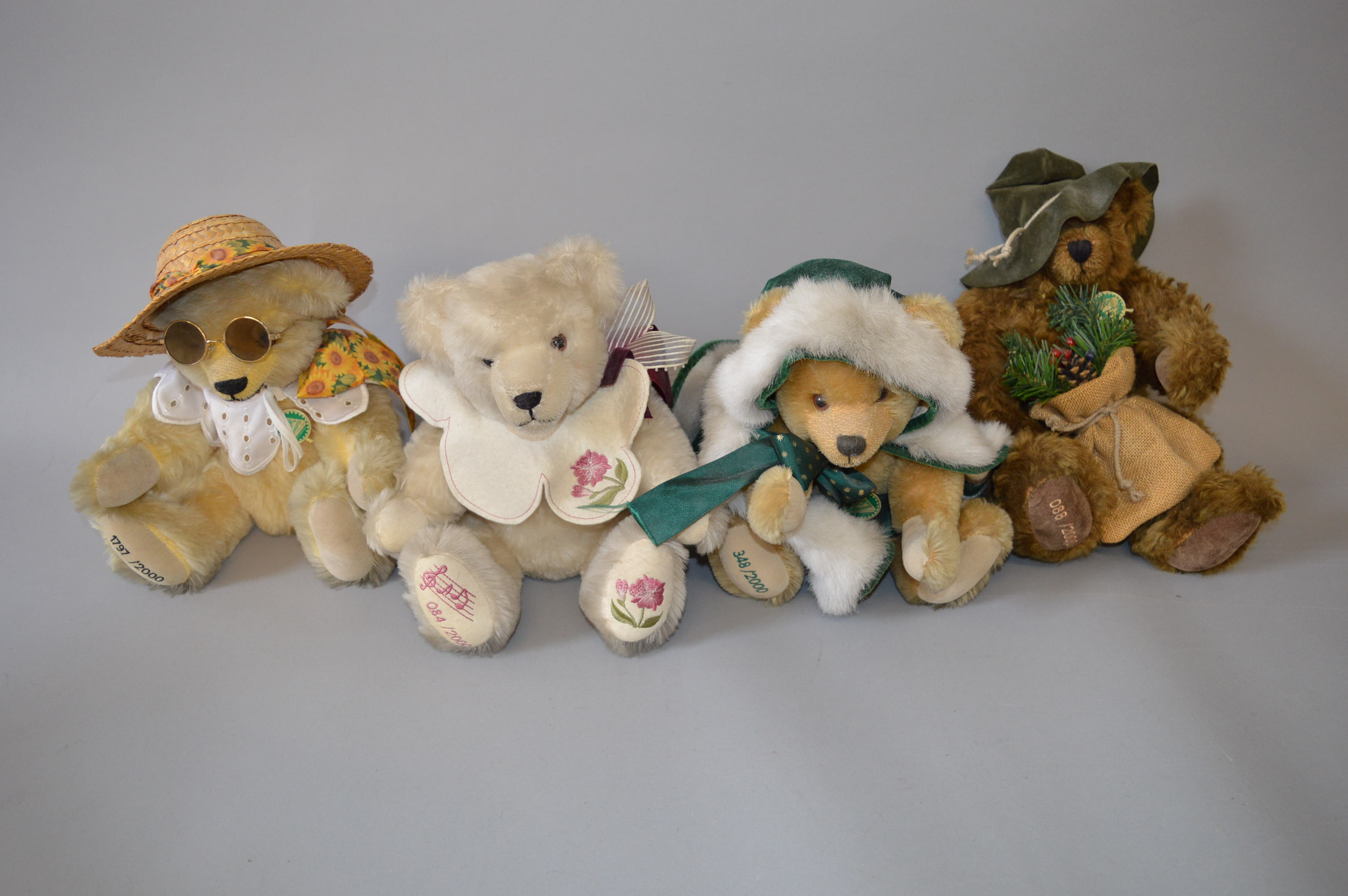 Four Hermann 'Season' Teddy Bears: Autumn Bear, ltd.ed. 88/2000; Summer Sunshine Bear, ltd.ed.