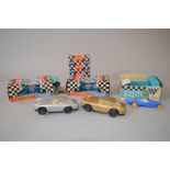 Three boxed vintage Scalextric slot cars, 2 x C14 Matra GP and a blue F.J.