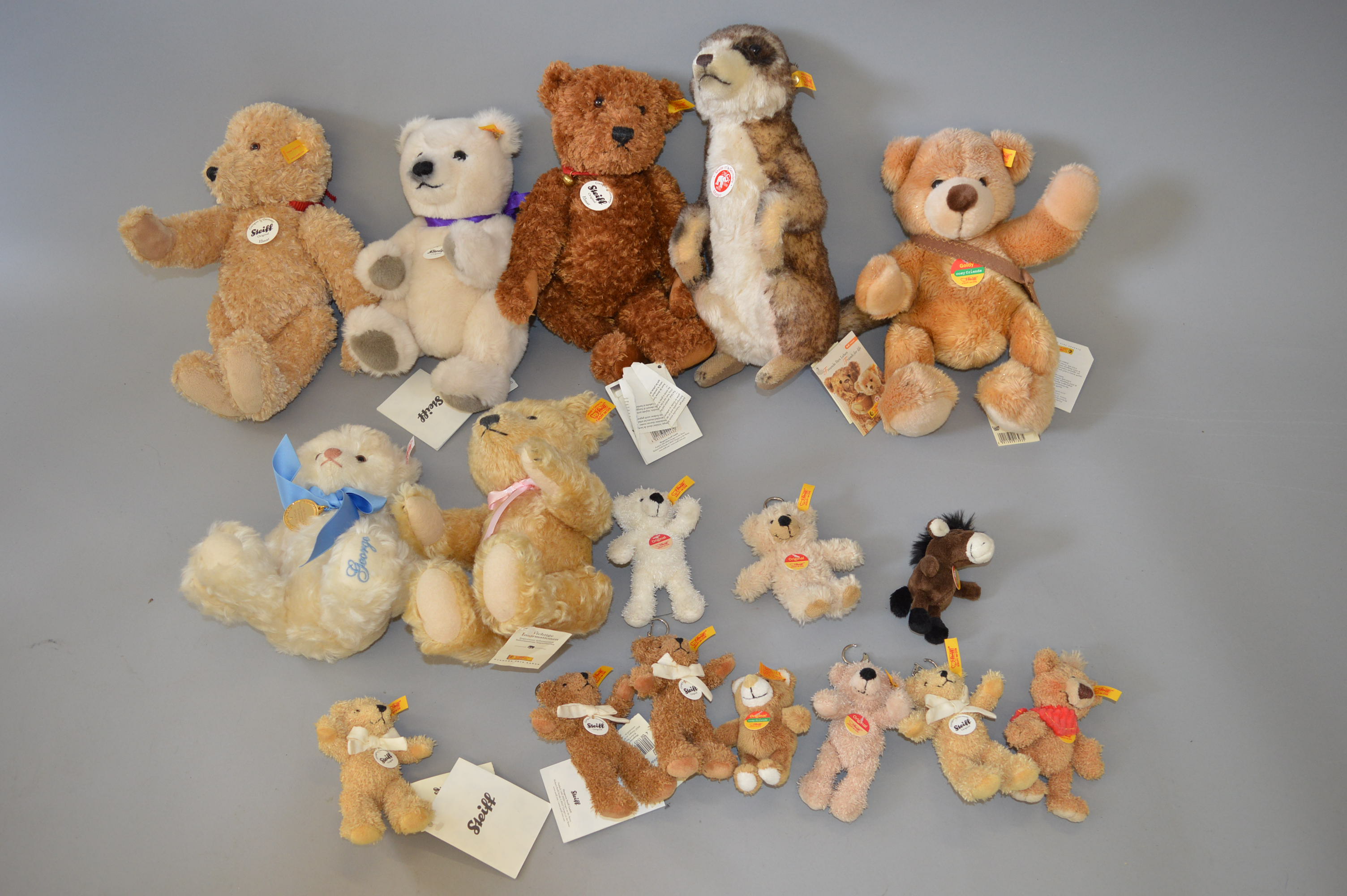 Steiff Teddy Bears: Mungo; Polar Ted; Goldy; Elmar; Royal Baby Prince George; Elmar; one other;