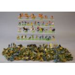 Quantity of Britains Deetail toy soldiers, some mounted, with one vehicle.