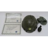 Die Another Day (2002) Korean army helmet plus resin prop grenade original props as used in the