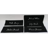 James Bond Directors chair canvas backs with embroidered names including Pierce Brosnan,