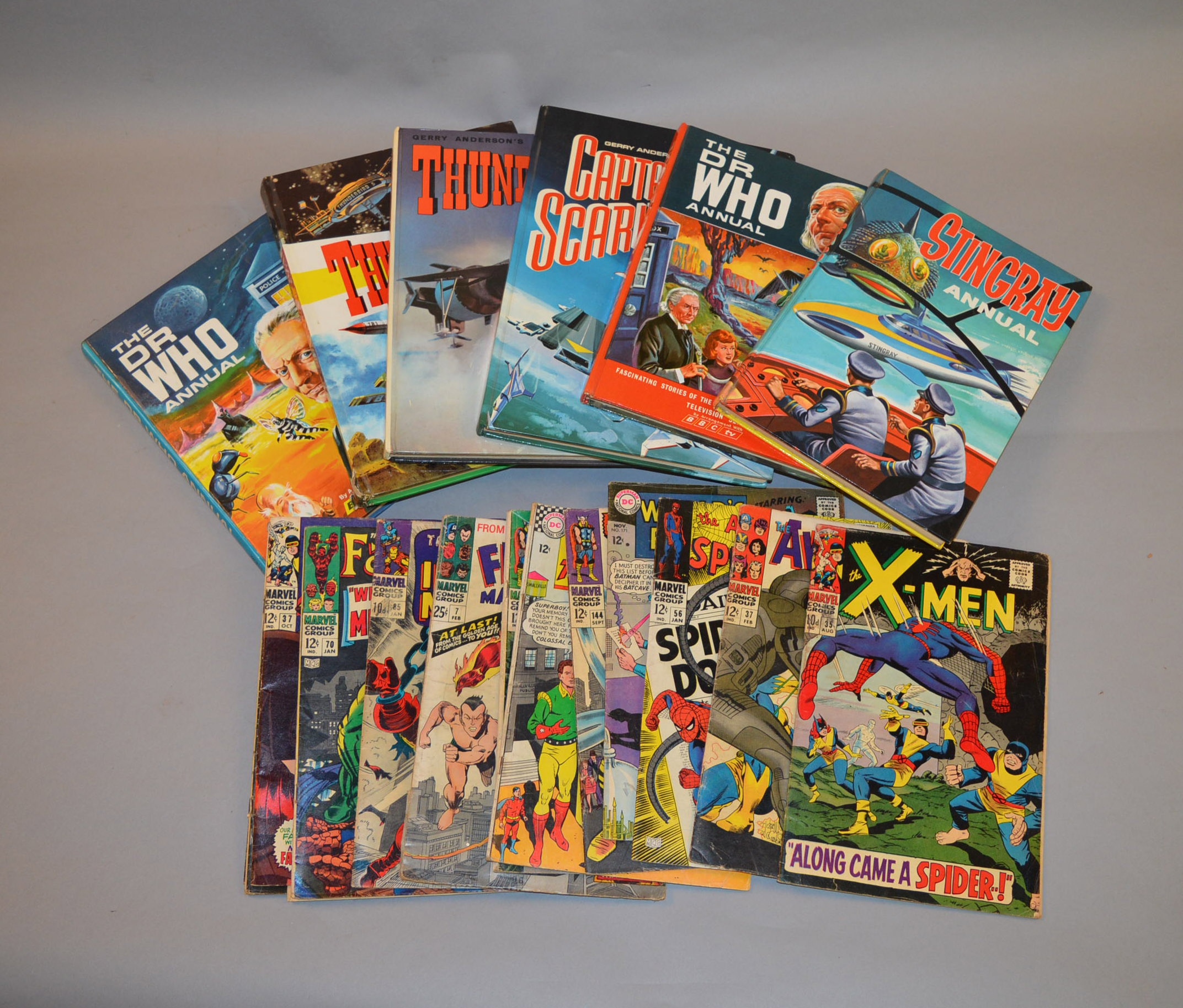 A mixed lot of comics and annuals including the first Dr Who annual etc
