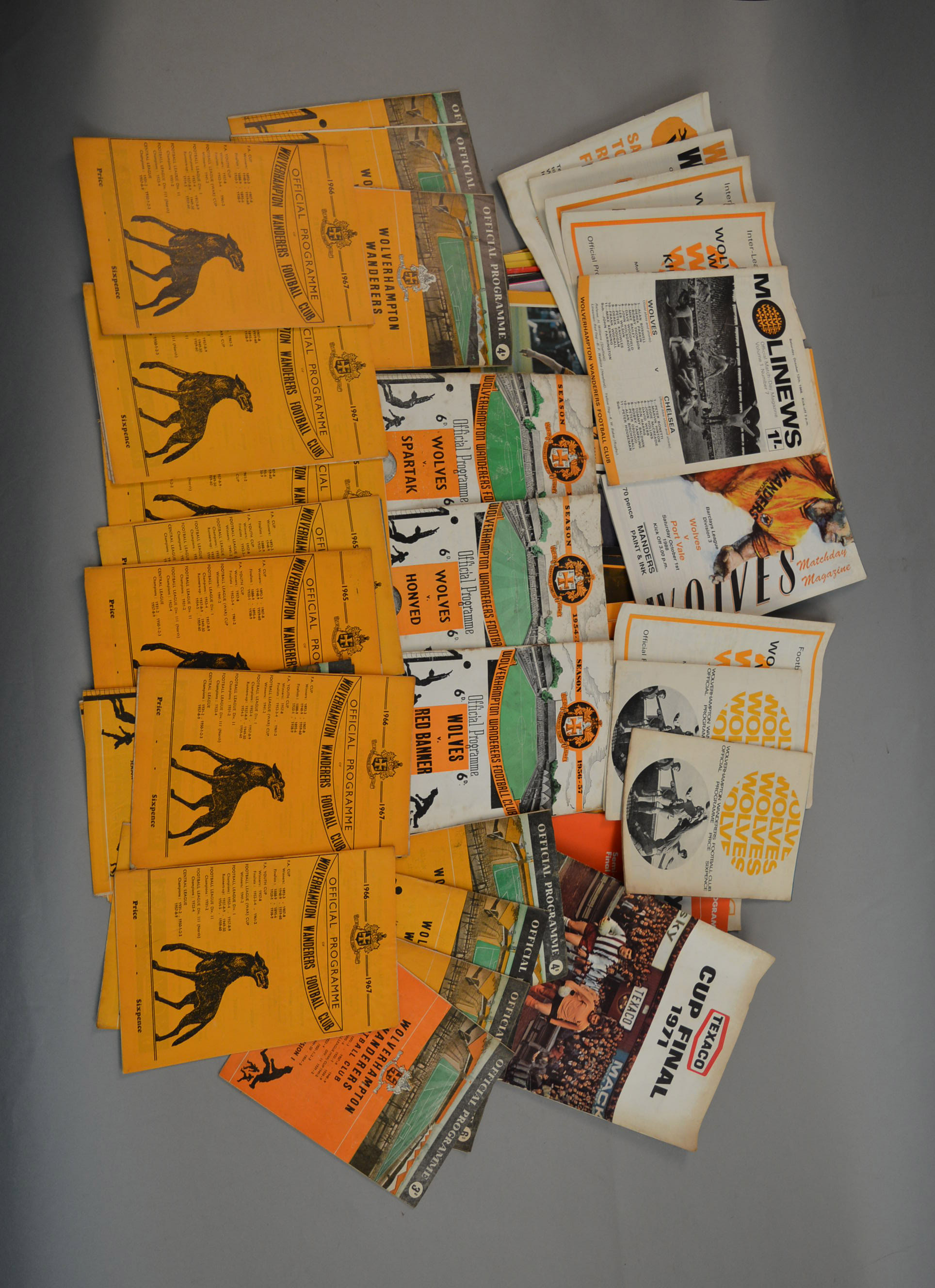 A collection of Wolverhampton Wanderers FC programmes dating from the 1950s- 1970s.