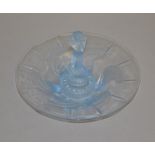 A Lalique 1920s style centerpiece in two pieces, comprising a bowl and a central statue.