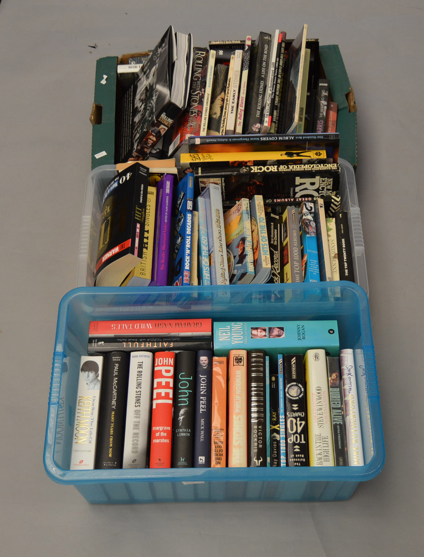 3 boxes of music related books including biographies etc