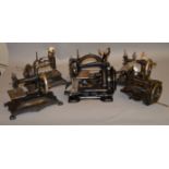 A mixed lot of 6 1th and 20th century sewing machines, some set on cast iron bases.
