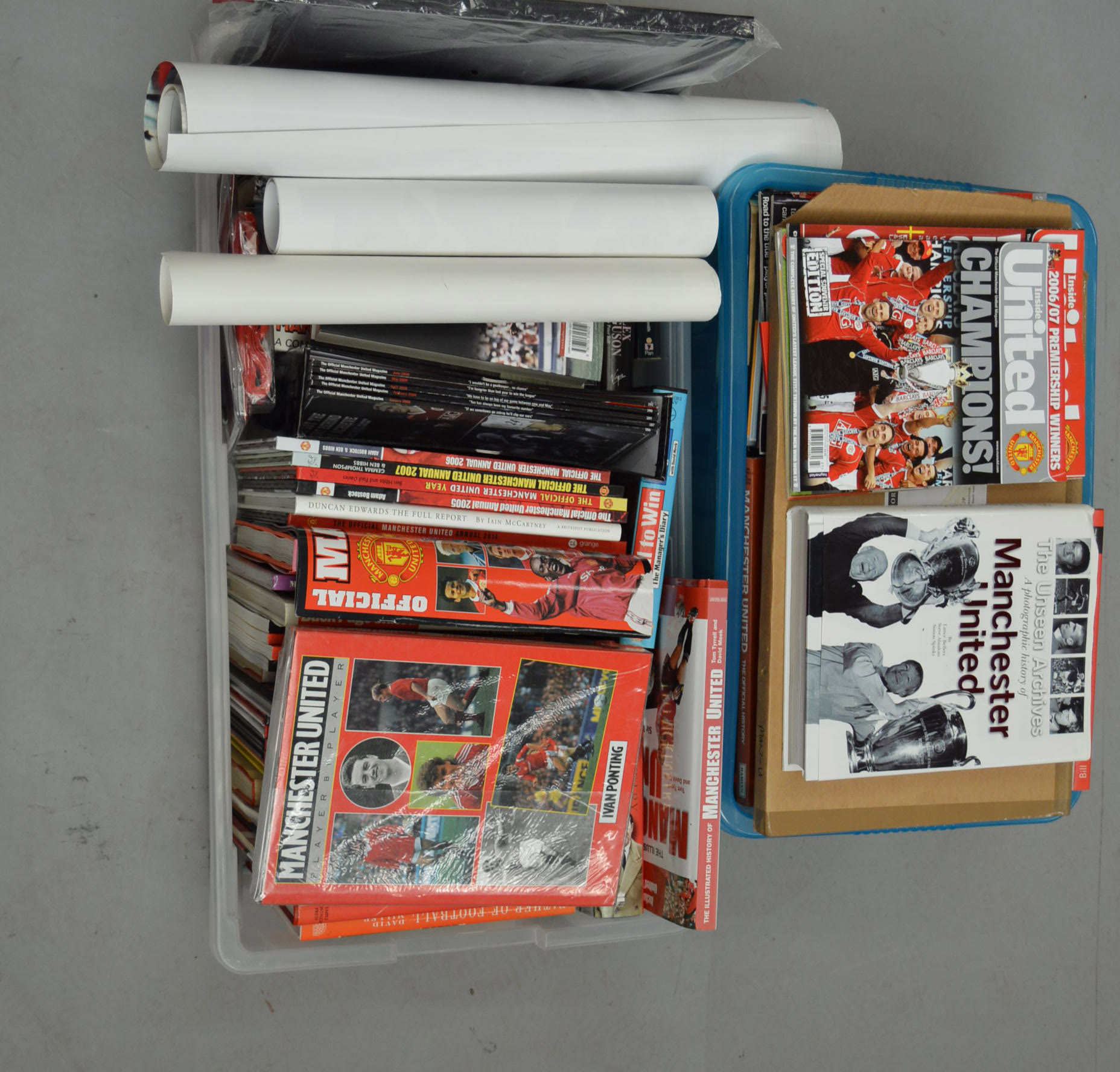 2 Boxes of Manchester United related books and annuals etc