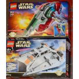 Two Lego Star Wars sets: 75060 Slave I; 75144 Snowspeeder. Boxed, not checked if complete.