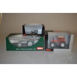 Three Schuco diecast model tractors 02871 Ferguson TE20 1:43; Ferguson TE20 1:18;