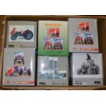 Six Universal Hobbies 1:16 scale Massey Ferguson diecast model tractors.