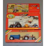 Three Britains Massey Ferguson Gift Sets with tractors and accessories: 9665; 9669; 9606.