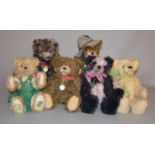 Six Hermann teddy bears: Annual Bear 1999; Annual Bear 2001 Panda Rouge;
