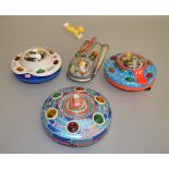 Four Masudaya (Japan) tinplate battery operated spaceships: Flying Saucer X-7;