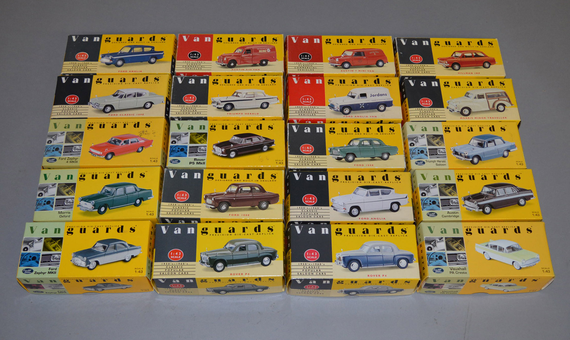 20 x Vanguards diecast models, mostly cars. Overall appear VG, boxed.