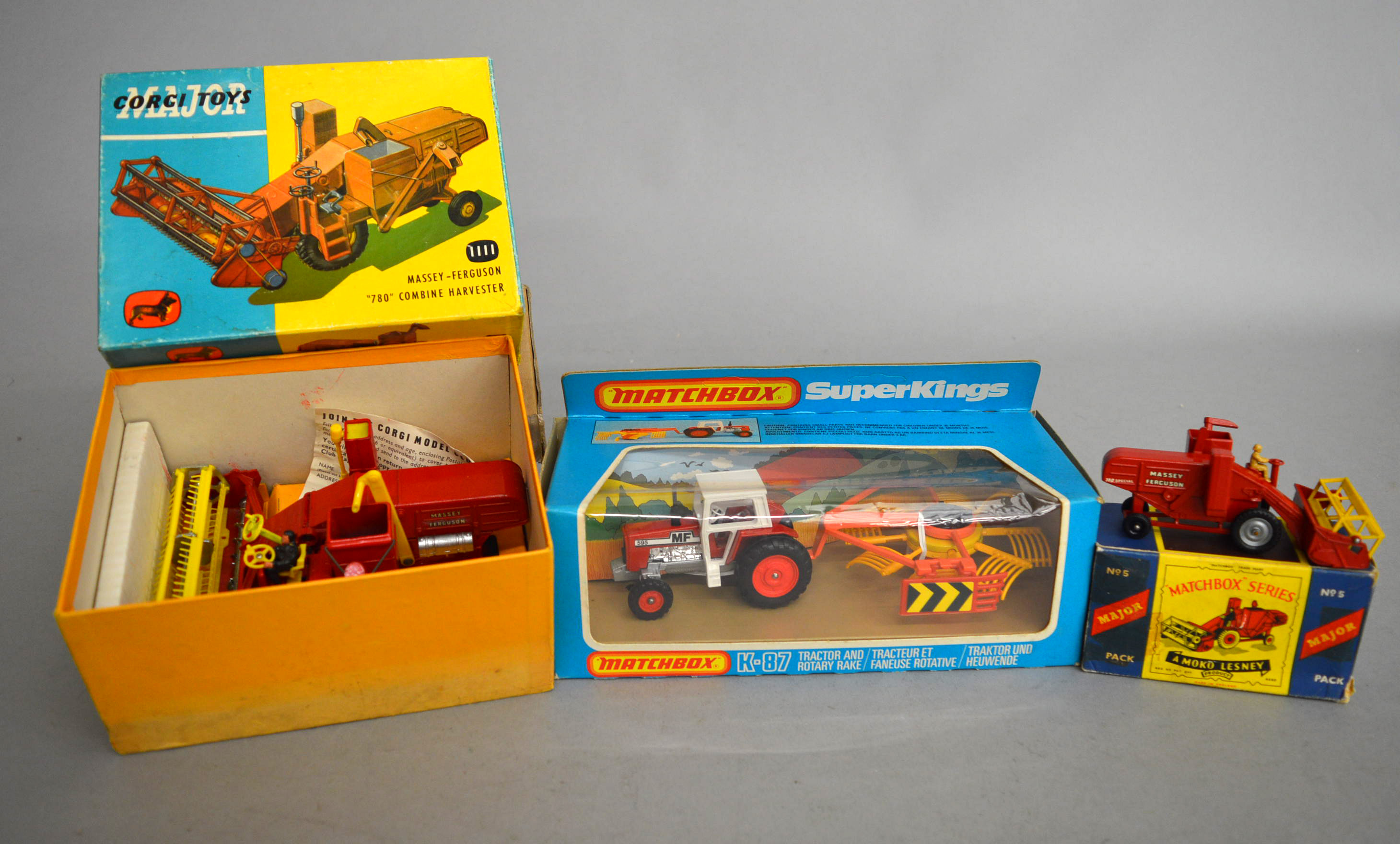 Three boxed diecast agricultural models, Corgi 1111 MF Combine Harvester, G+ in G/G+ box,