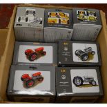 Seven Universal Hobbies 1:16 scale Massey Ferguson diecast model tractors. Boxed and E.