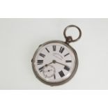 A silver key-wind pocket watch, H/M Chester 1896, uncracked dial,