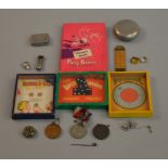 A small parcel lot of collectables including puzzle ball games, commemorative medals,