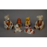 6 Royal Crown Derby Imari paperweights including various teddy bears, a dog, squirrel etc,