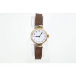 A ladies 9ct gold wristwatch H/M London 1929, on a fitted leather strap,