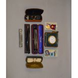 A mixed lot of collectables including a small monks bench trinket box,