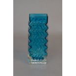 Whitefriars kingfisher blue zig zag vase. 15.5cm tall.