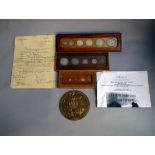 Three 'homemade' wooden cases containing six Victorian silver coins, USA silver dollar fine coin,