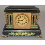 An unusual lacquered mantle clock with American chiming movement marked "Newhaven USA",