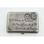 A Victorian silver novelty envelope form cigarette case with enamelled name,