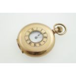 A WALTHAM half hunter gold plated top-wind pocket watch, uncracked dial,