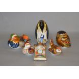 5 Royal Crown Derby Imari paperweights in the form of various birds and penguins together with a