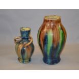 Two Art Nouveau studio pottery vases both marked Made In Belgium. Tallest 33cm.