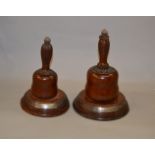 Two turned wood Masonic gavels and blocks with each with a hallmarked silver plaque.