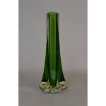 A Whitefriars tri-corn meadow green vase. 24cm tall.