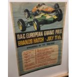 Motorsport poster early 1960's Brands Hatch A/F framed (frame damaged) [NO RESERVE]