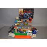 A quantity of vintage toys including a boxed Daisy Pursuit Game and Mego Micronauts figures.