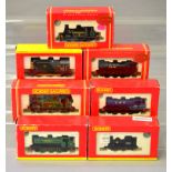 OO gauge. Seven Hornby tank engine locomotives: R2063; R2157A; R2151A; R2062; R316; R2212; R2093C.