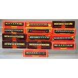 OO gauge. 13 x Hornby coaches. Boxed.