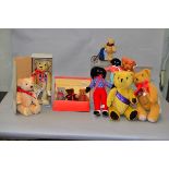 Nine assorted teddy bears,