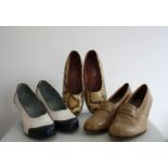 Three pairs of 1940s vintage ladies shoes.