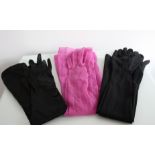 Three pairs of vintage 1950s/60s long evening gloves in black stretch satin,