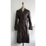 Vintage 1970s mens maroon leather trench coat by quality brand Jonathan Christopher.