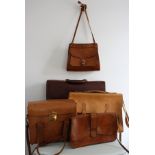 A collection of 5 vintage 1960s/70s tan leather bags, satchel and briefcase.