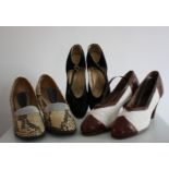 Three pairs of ladies vintage 30s/40s shoes including a pair 1930s black satin Mary Jane evening