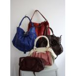 A collection of 5 handbags including a blue Fiorelli (with bag cover), brown Casa di Borse,